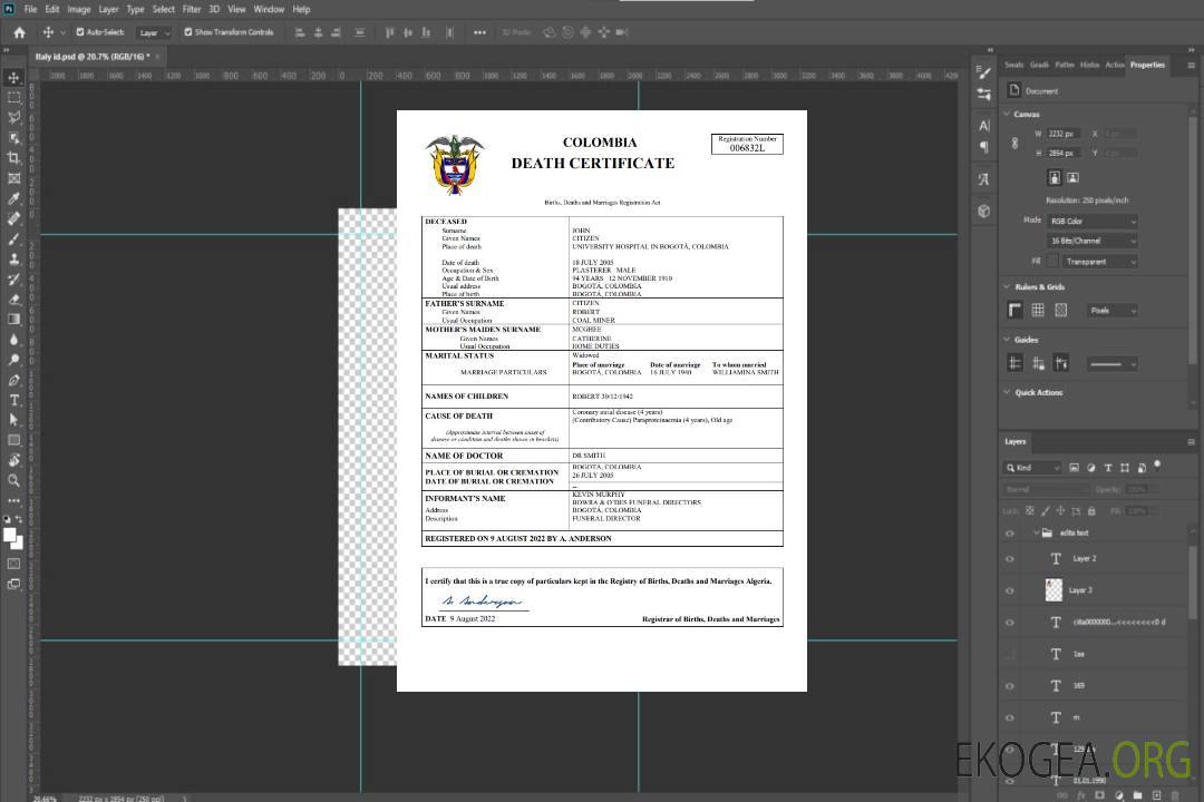 Modèle Word et PDF de certificat de décès en Colombie template